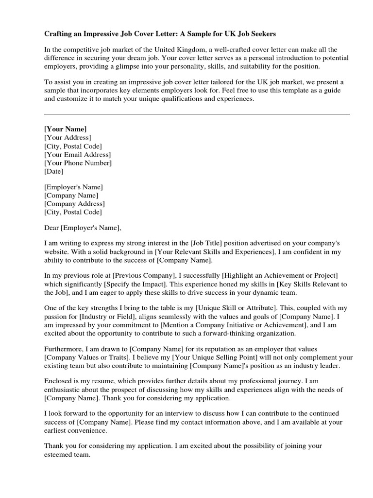 Job Cover Letter Sample Uk PDF Résumé Recruitment