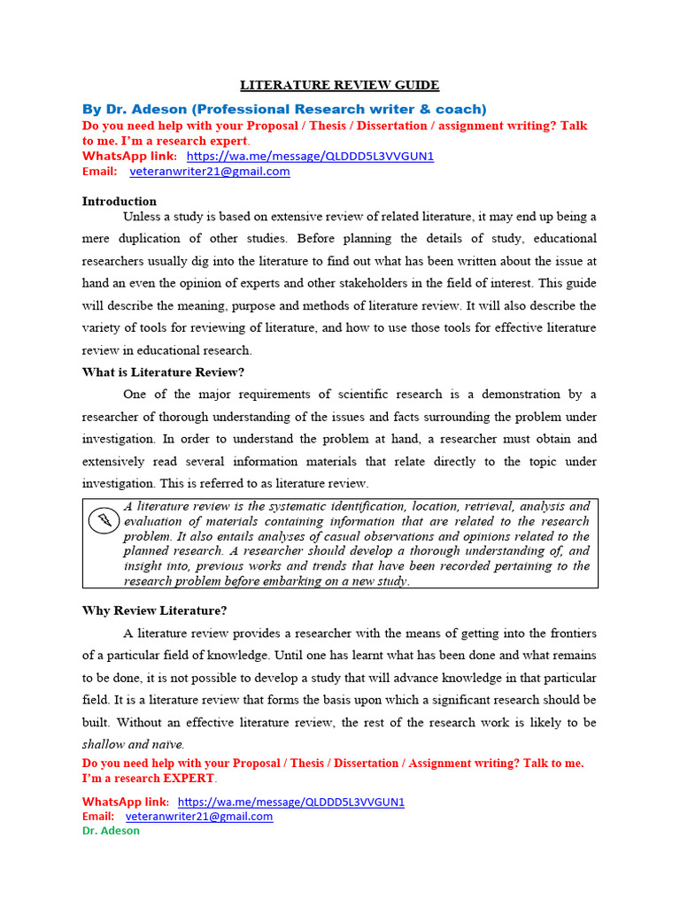 Literature Review Guide | PDF | Thesis | Abstract (Summary)