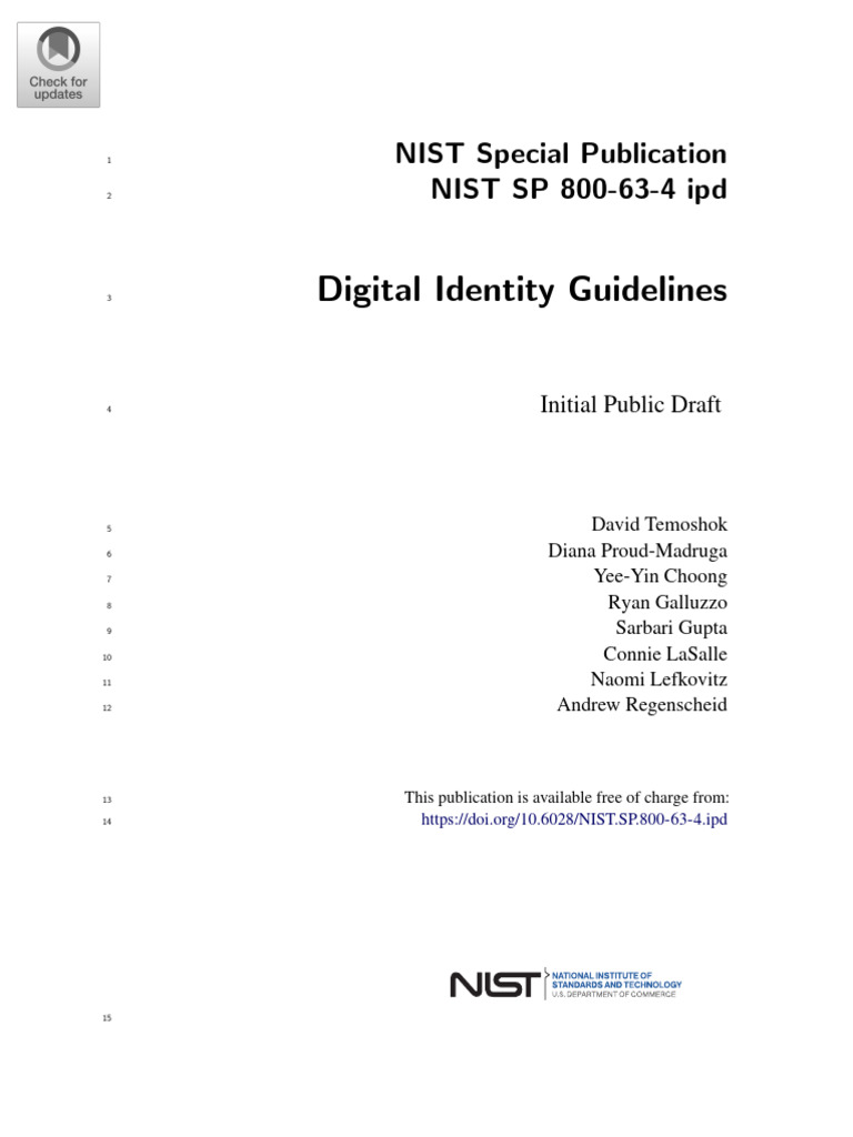 Digital Identity Guidelines Nist Special Publication Nist SP 800634