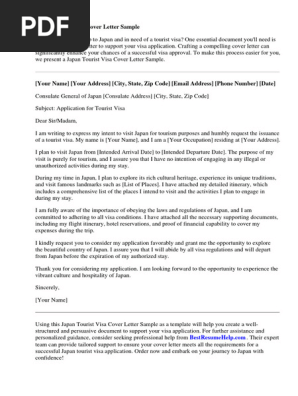 Japan Tourist Visa Cover Letter Sample