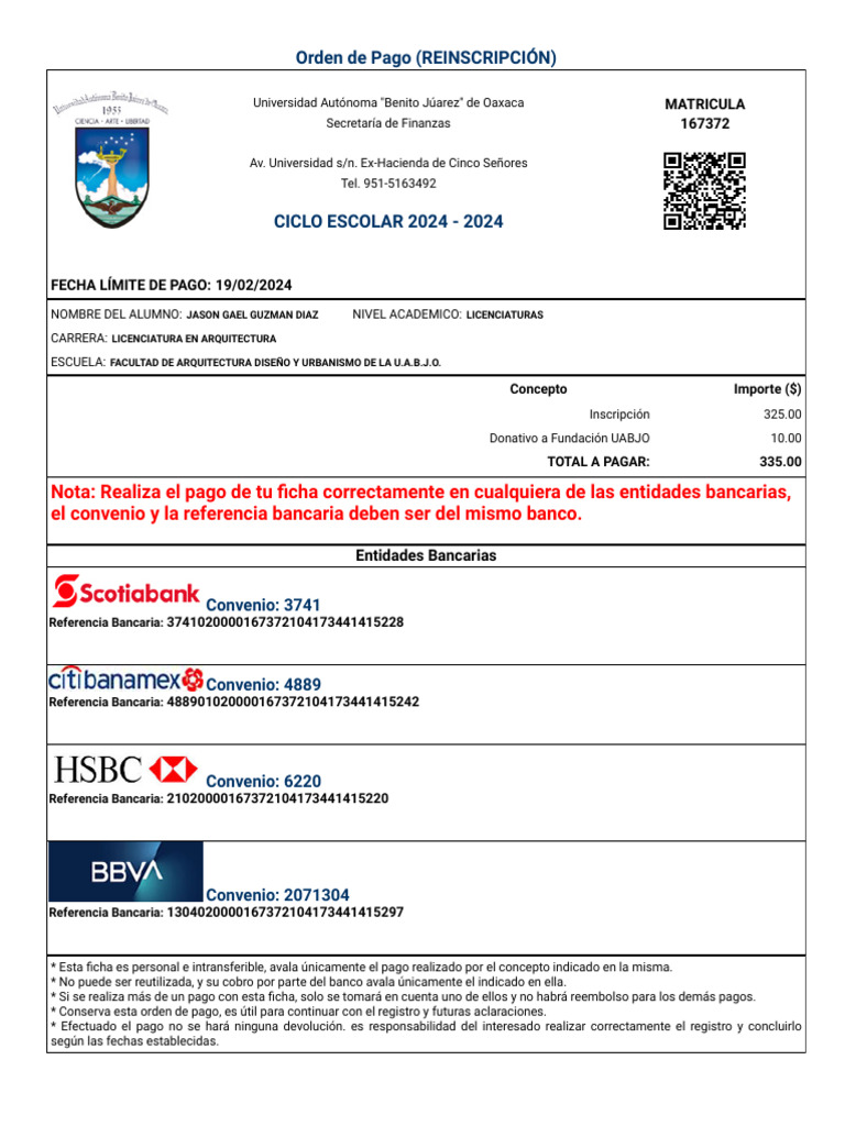 Ficha de Pago 2semestre | PDF | Bancos | Finanzas personales