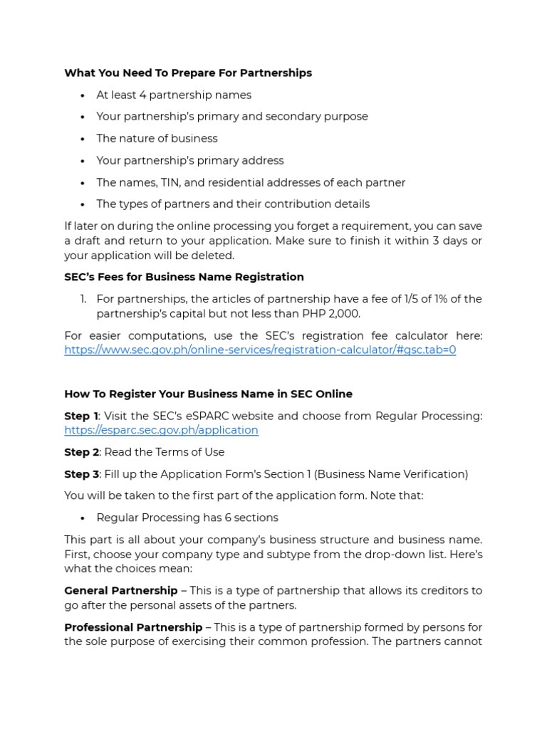 Preparing Partnership Registration Documents | PDF | Payments | Money