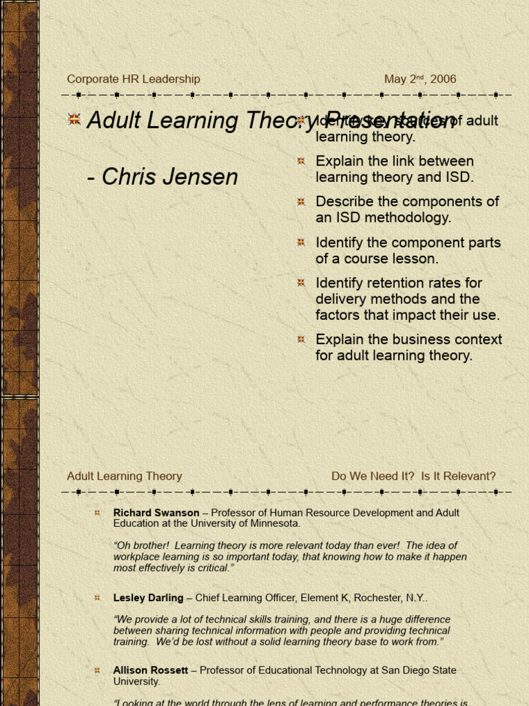 Key Insights on Adult Learning Theory | PDF | Learning | Cognitive Science