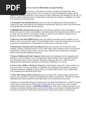 Cover Letter for Retail Sales Associate
