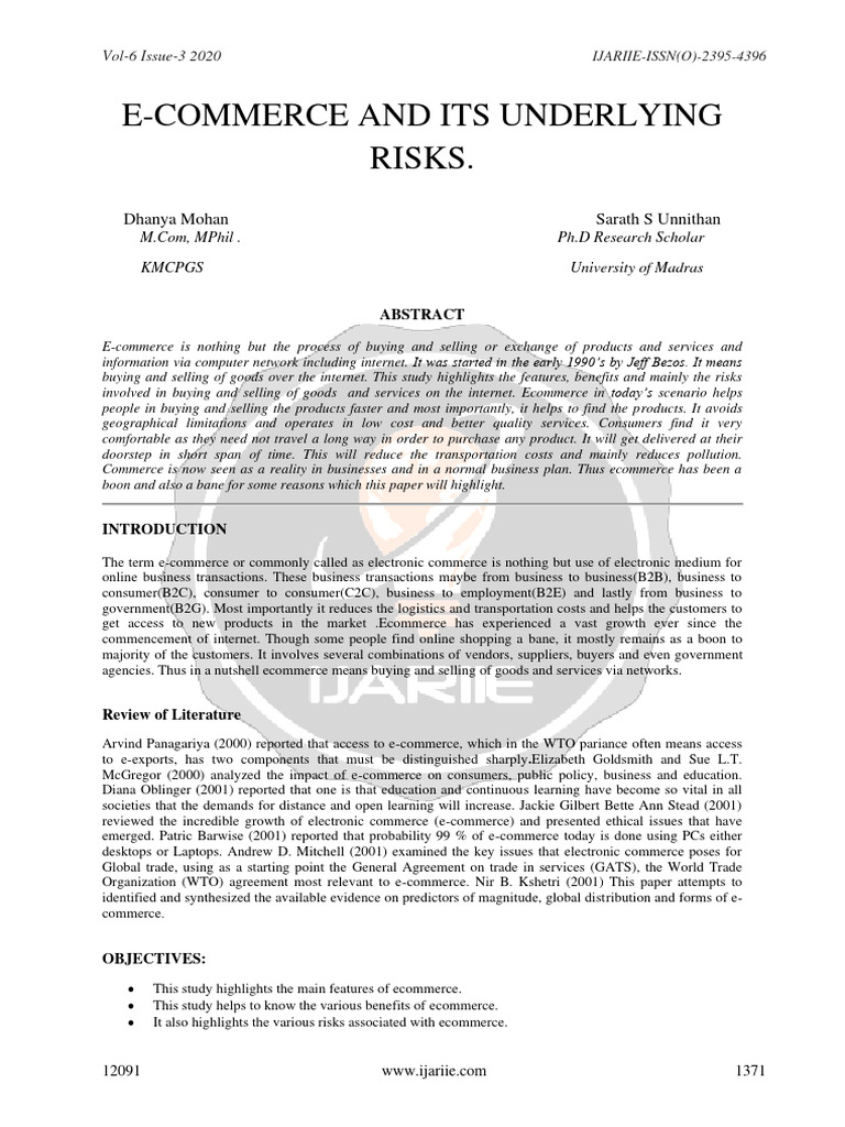 E COMMERCE AND ITS UNDERLYING RISKS Ijariie12090 | PDF | E Commerce ...