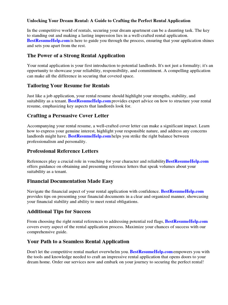Crafting Your Rental Application Cover Letter | PDF | Résumé