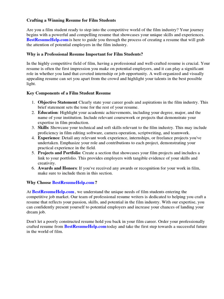 Film Student Resume PDF Résumé Filmmaking