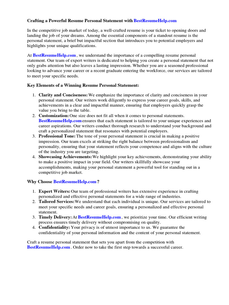 Resume Personal Statement Examples - 1708855304