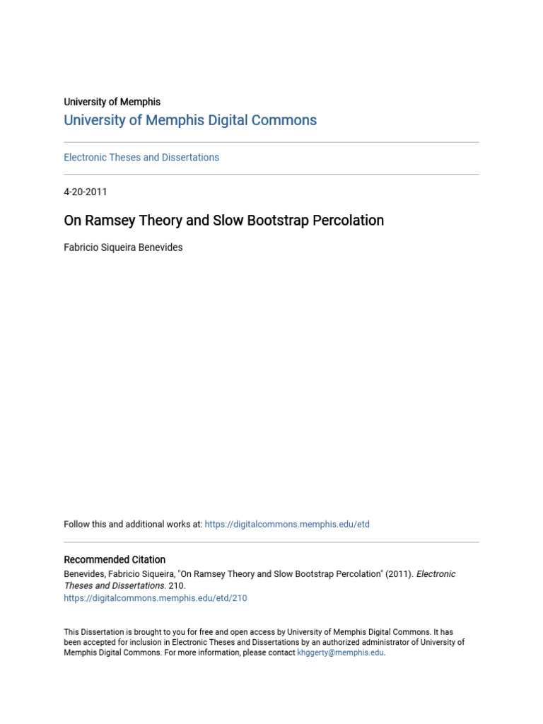 On Ramsey Theory and Slow Bootstrap Percolation | PDF | Mathematical ...