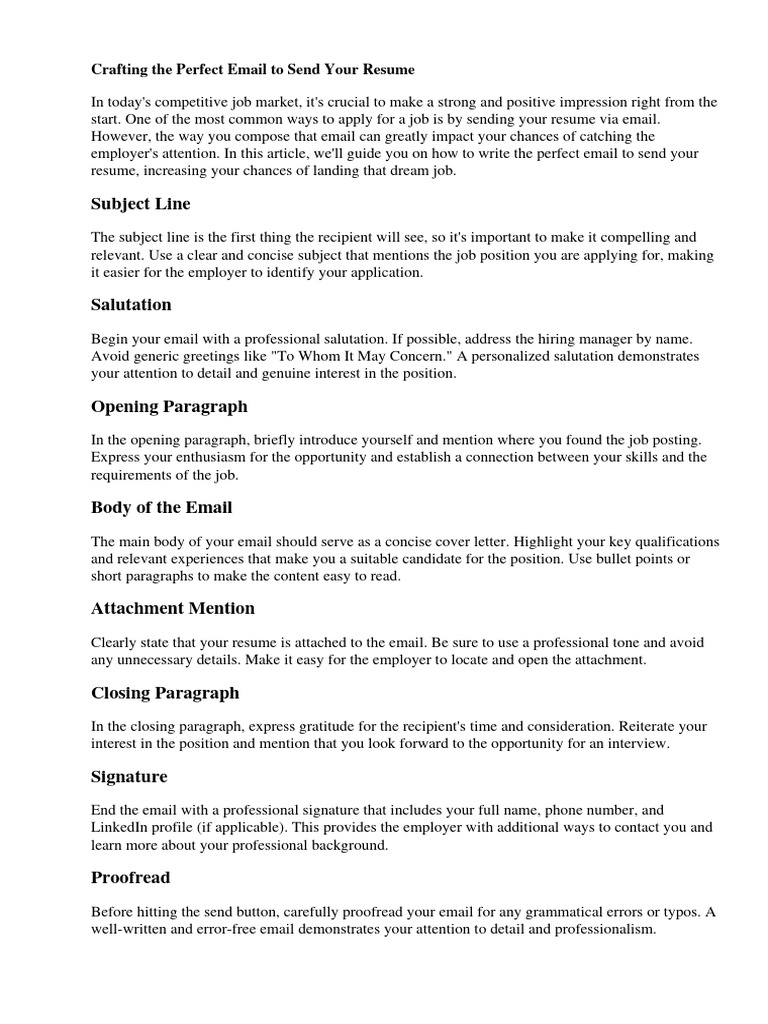 Perfect Email for Sending Your Resume | PDF | Résumé | Linked In