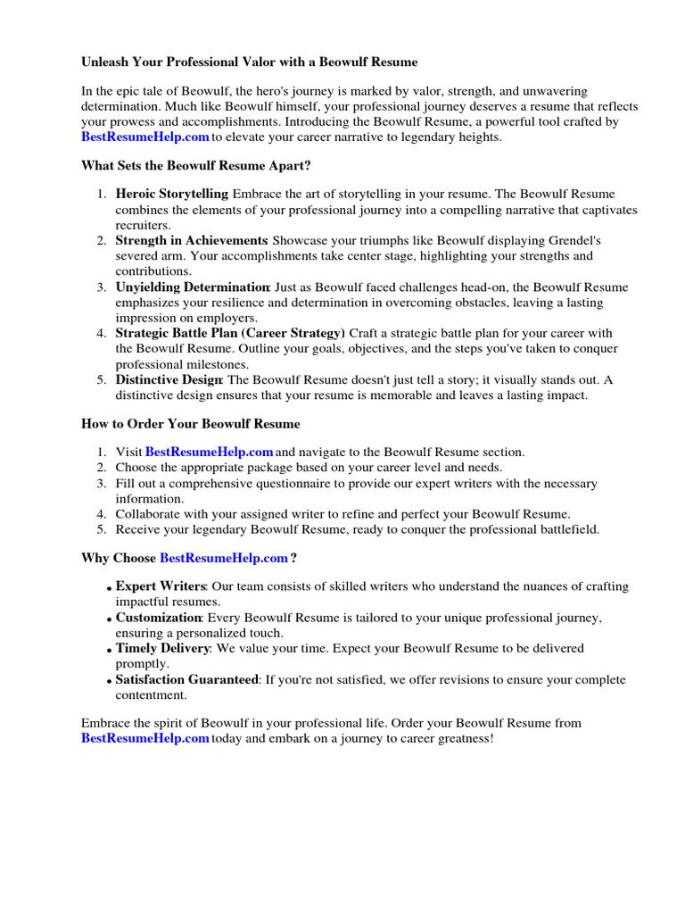 Beowulf Resume PDF Beowulf - 1710772764