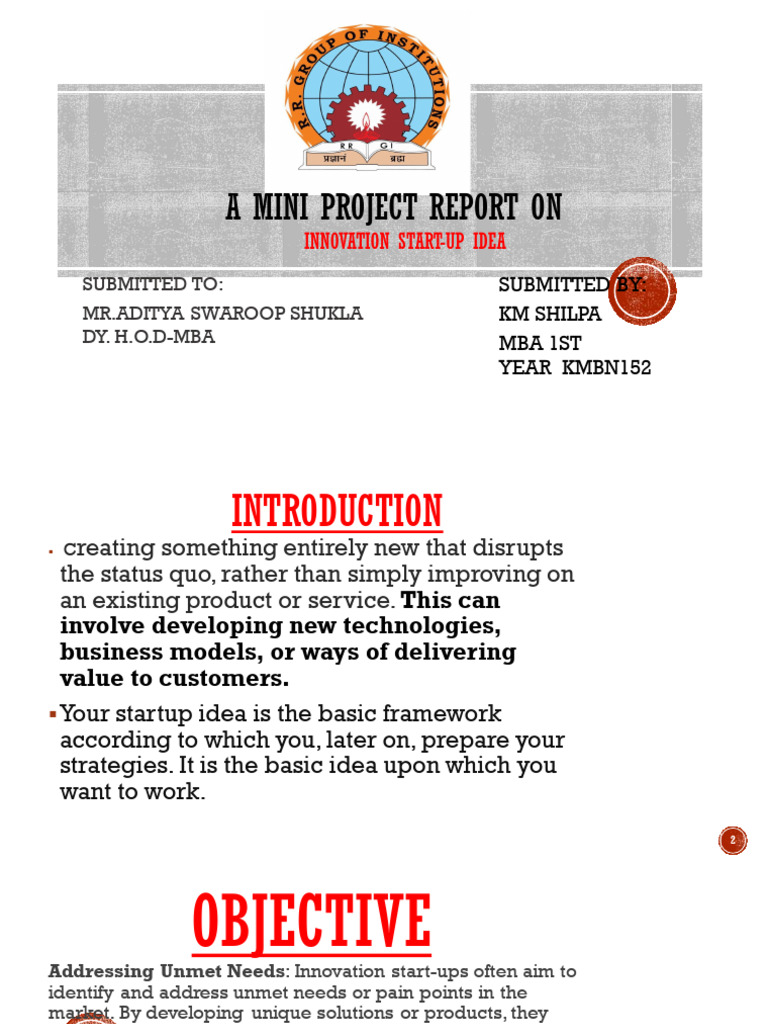 A Mini Project Report On: Innovation Start-Up Idea | PDF | Startup ...