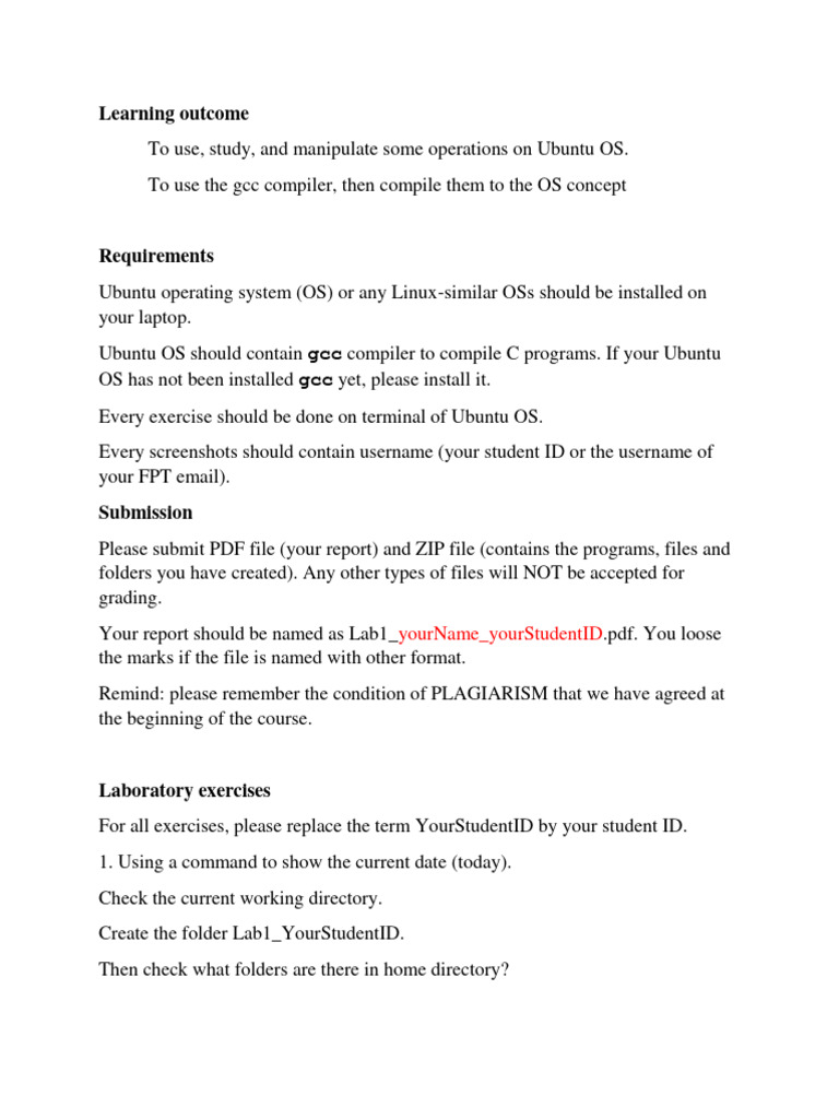 Ubuntu OS and GCC Lab Exercises | PDF | Computers