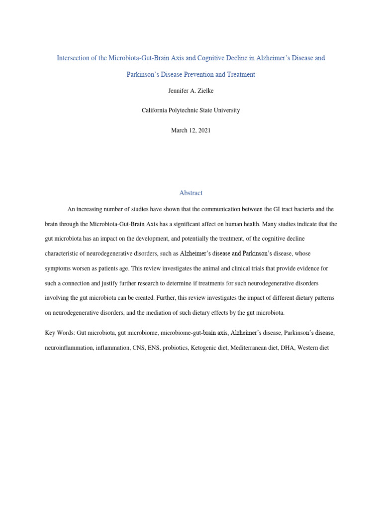 Intersection of The Microbiotagutbrain Axis and Cognitive Decline in ...