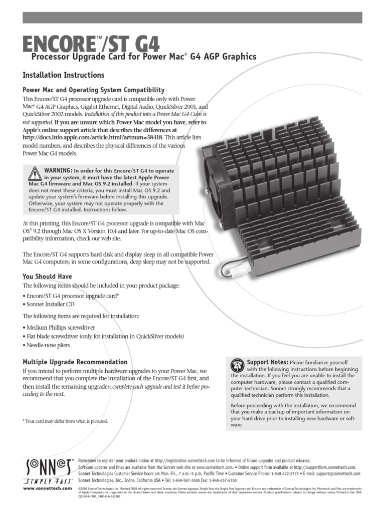 Encore ST g4 1400 and Slower QSG | PDF | Mac Os | Installation ...