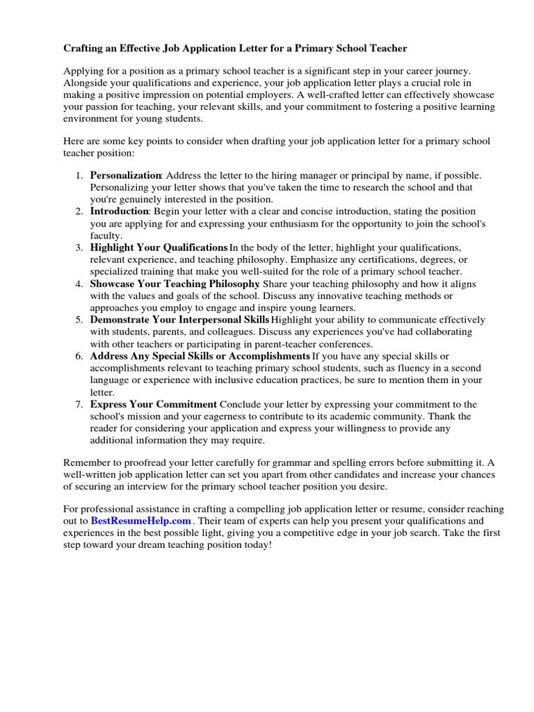 Primary School Teacher Application Guide | PDF | Teachers | Résumé