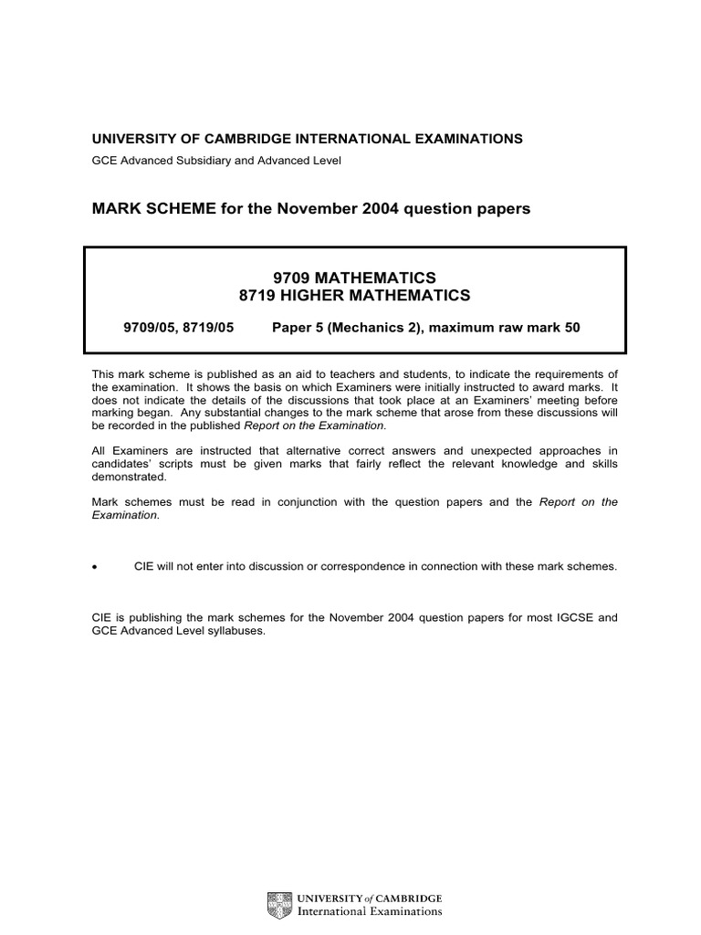 November 2004 Mathematics Mark Scheme | PDF | Mathematics