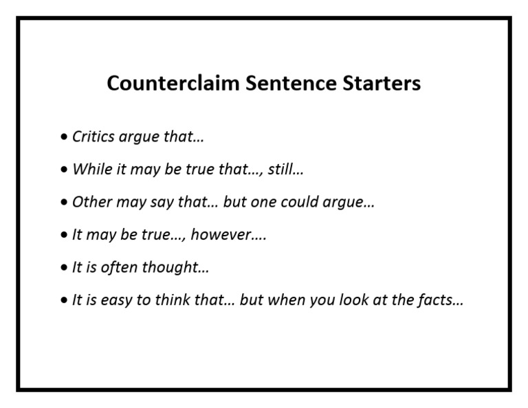 Counterclaim Sentence Starters PDF