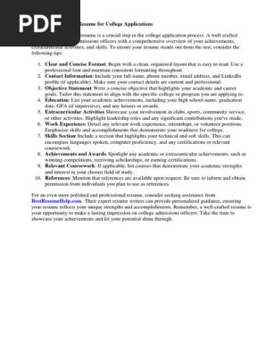 Resume for College Admission
