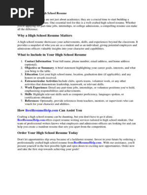Resume in High School