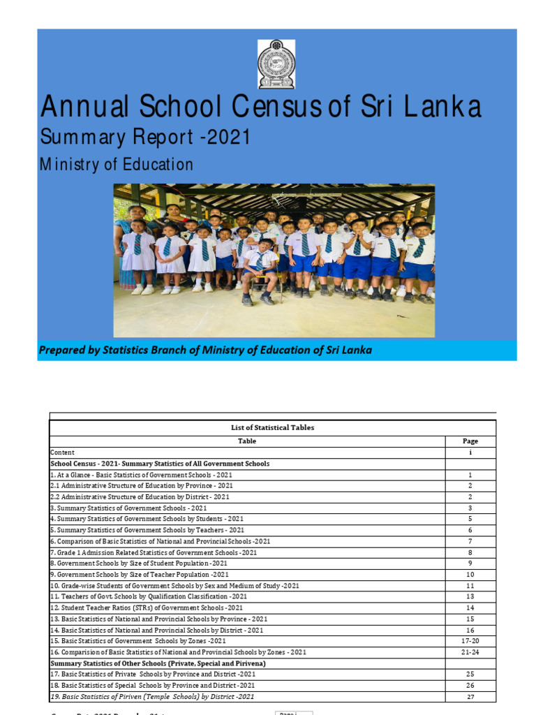 Sri Lanka Government Schools Census 2021 | PDF | Sri Lanka