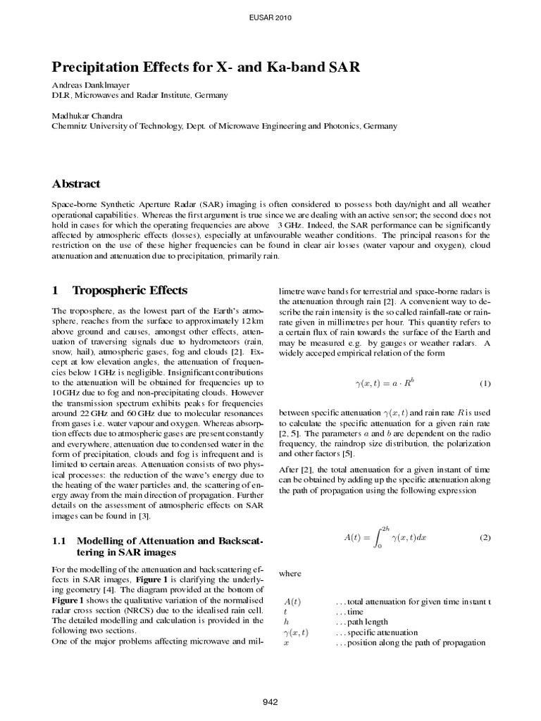 Precipitation Effects For X and KaBand SAR PDF Attenuation
