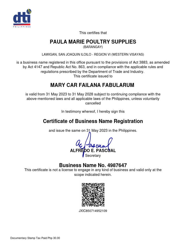 Business Name Registration Certificate | PDF