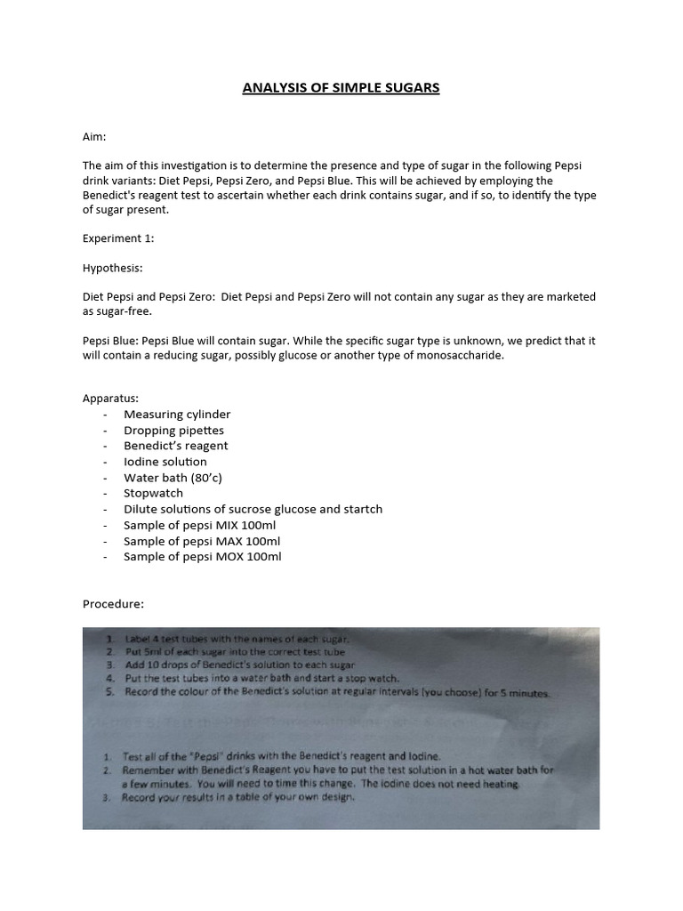 Analysis of Simple Sugars PDF Sucrose Chemistry