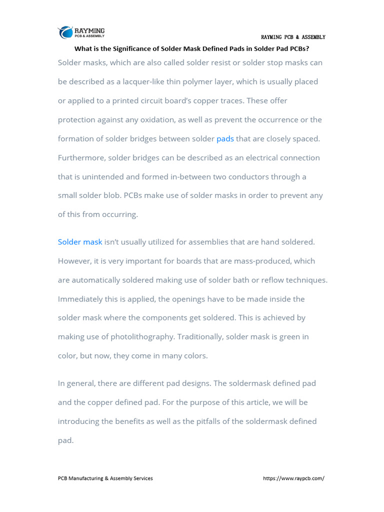 What Is The Significance of Solder Mask Defined Pads in Solder Pad PCBs