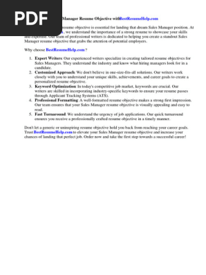 Sales Manager Resume Objective