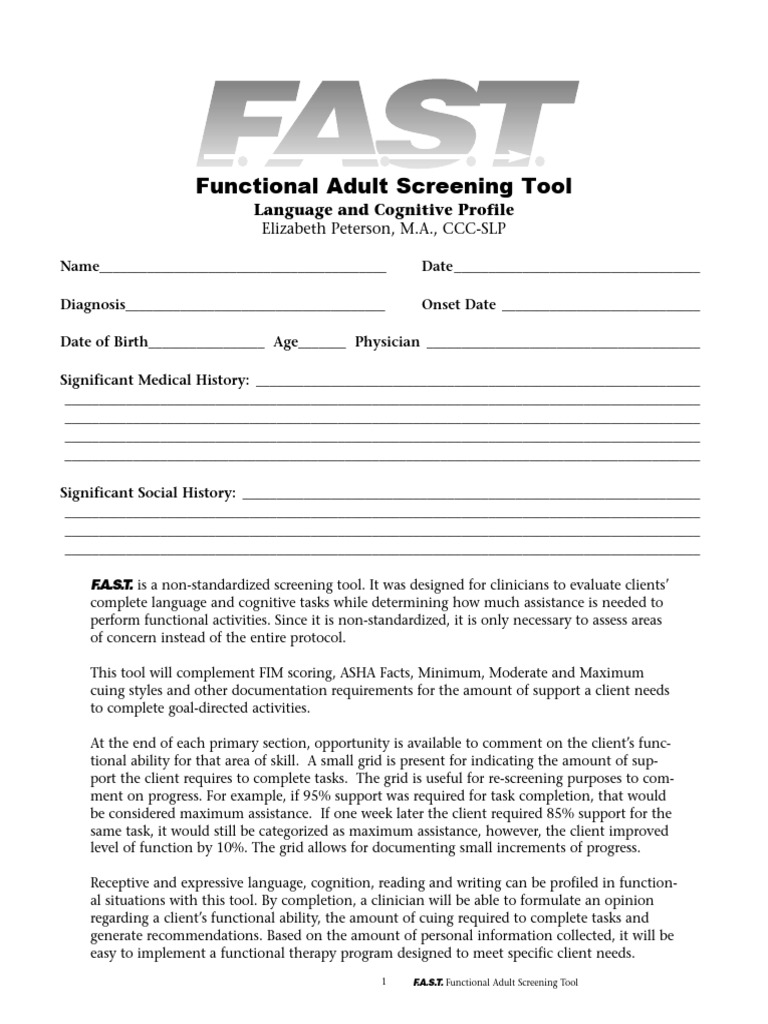 Functional Adult Screening Tool Overview | PDF | Occupational Therapy ...