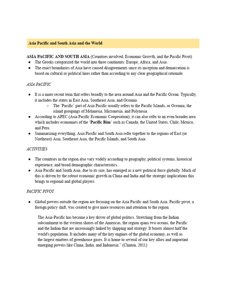 Asia Pacific and South Asia and The World | PDF | Asia | Oceania