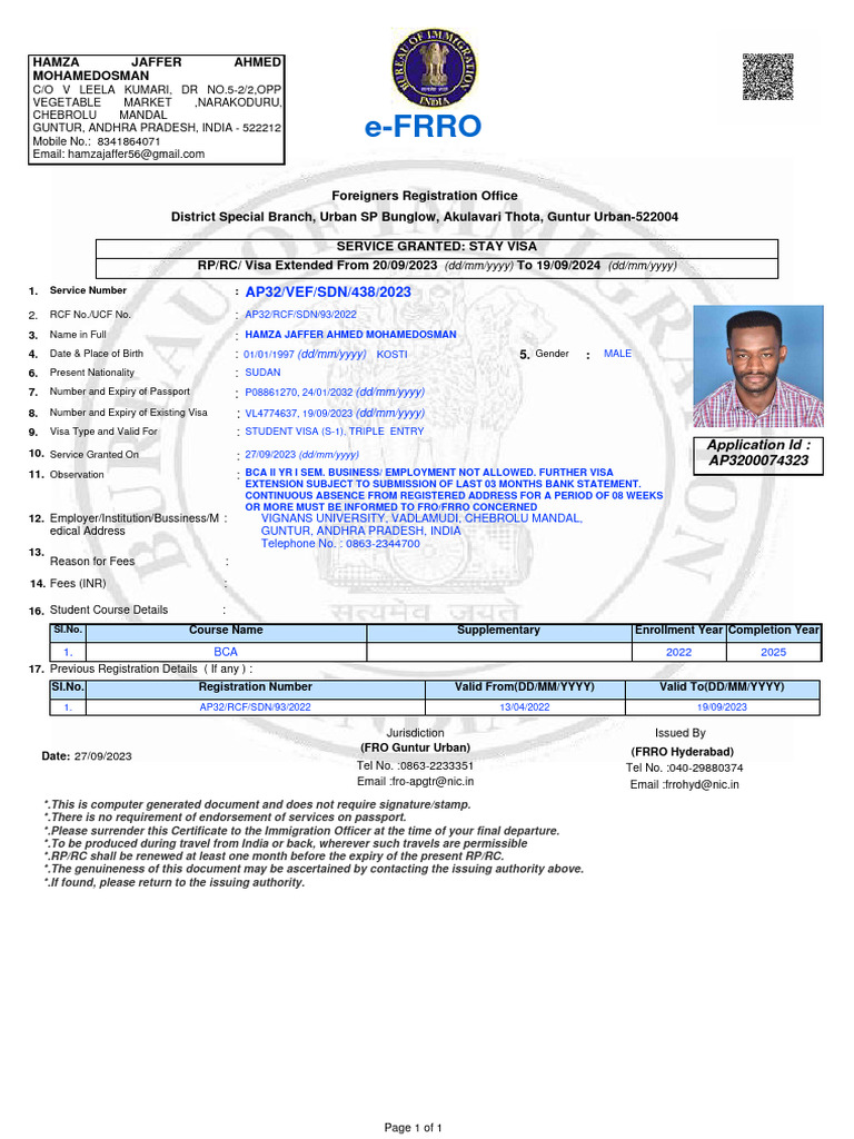 Certificate PDF Travel Visa International Relations