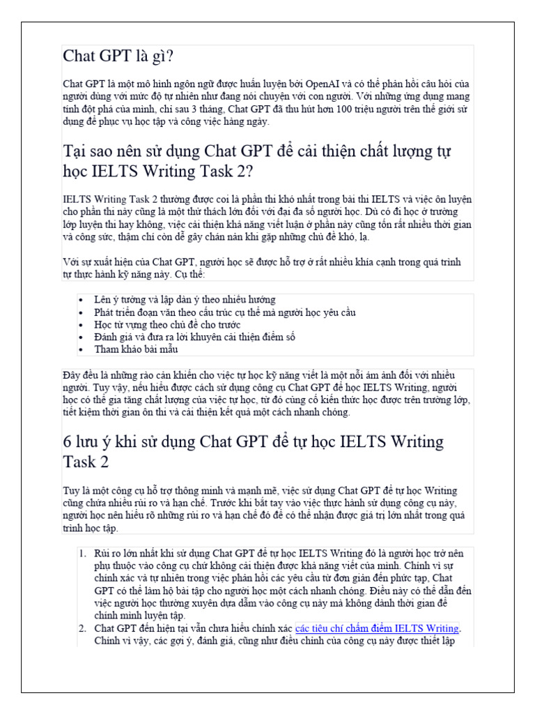 Hướng Dẫn Sử Dụng Chat GPT Để Tự Học IELTS Writing Task 2 | PDF