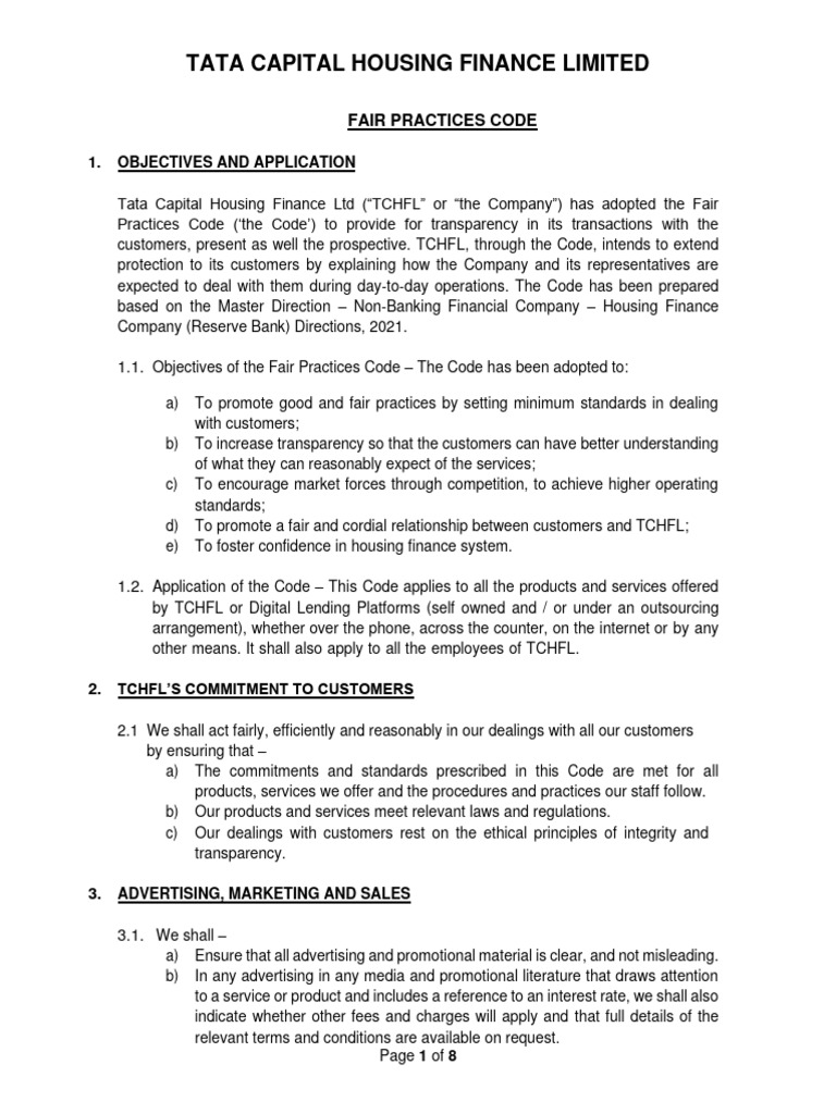 Tata Capital Fair Practices Code | PDF | Loans | Debt
