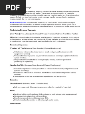 Technician Resume Example