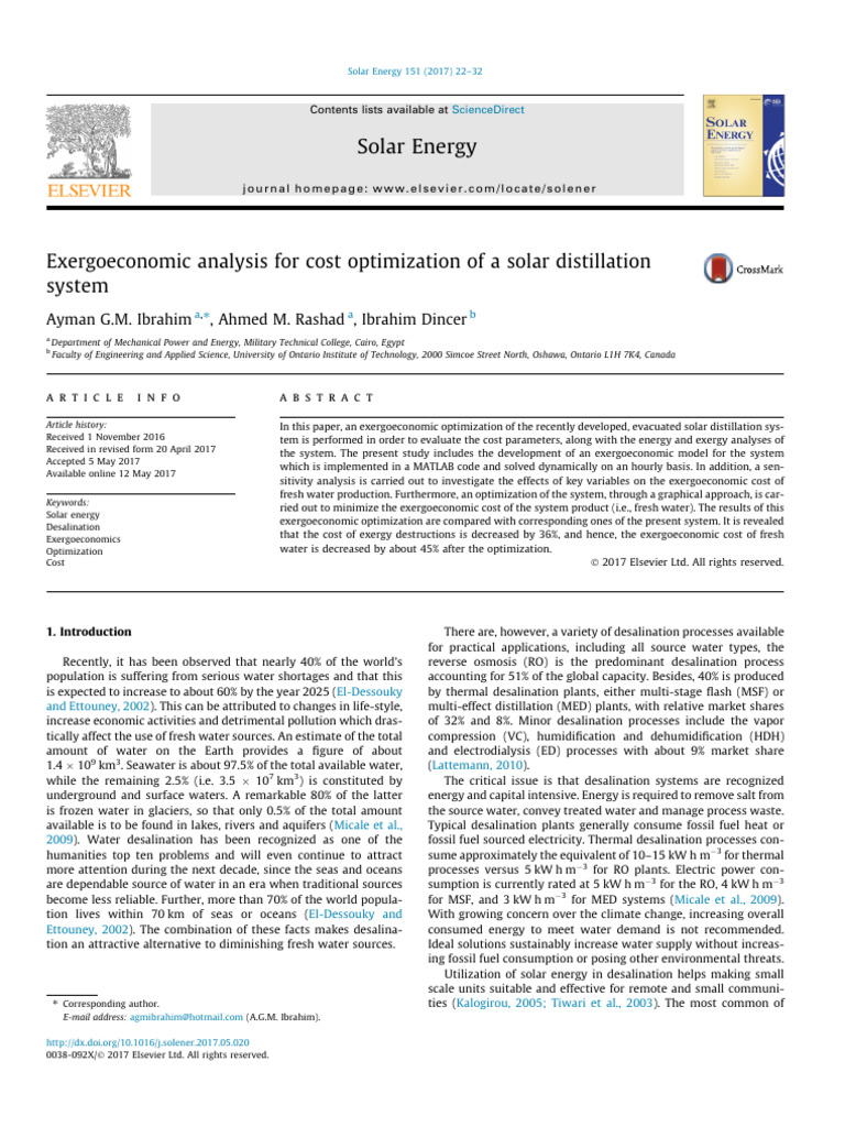 Exergoeconomic Optimization of Solar Distillation | PDF | Desalination ...