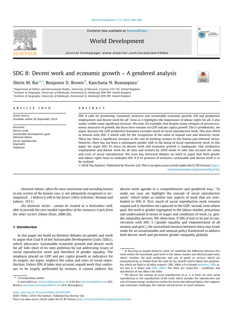 Gendered Analysis of SDG 8: Work & Growth | PDF | Economies