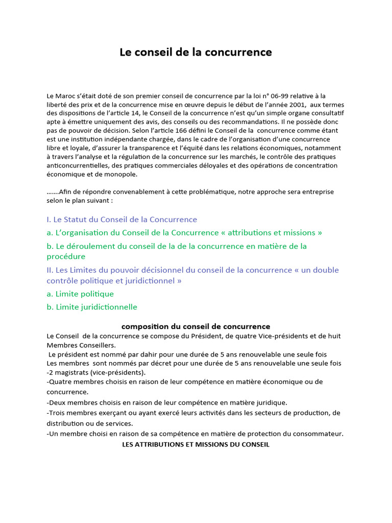 Rôle et Limites du Conseil de la Concurrence | PDF | Justice | Crime et ...