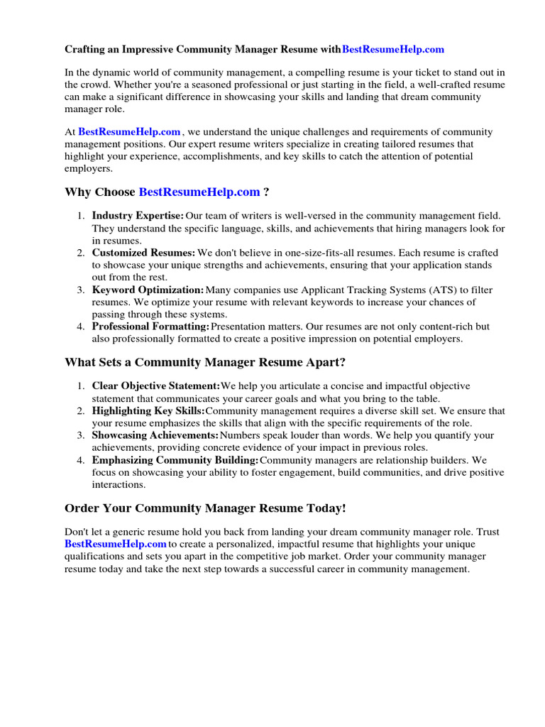 Community Manager Resume Cover Letter | PDF | Résumé | Social Media
