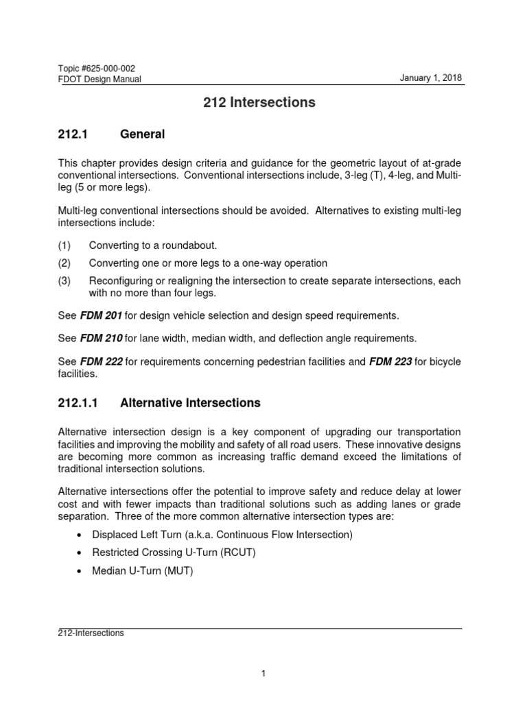 FDOT FDM 212: Intersection Design Guide | PDF | Intersection (Road ...