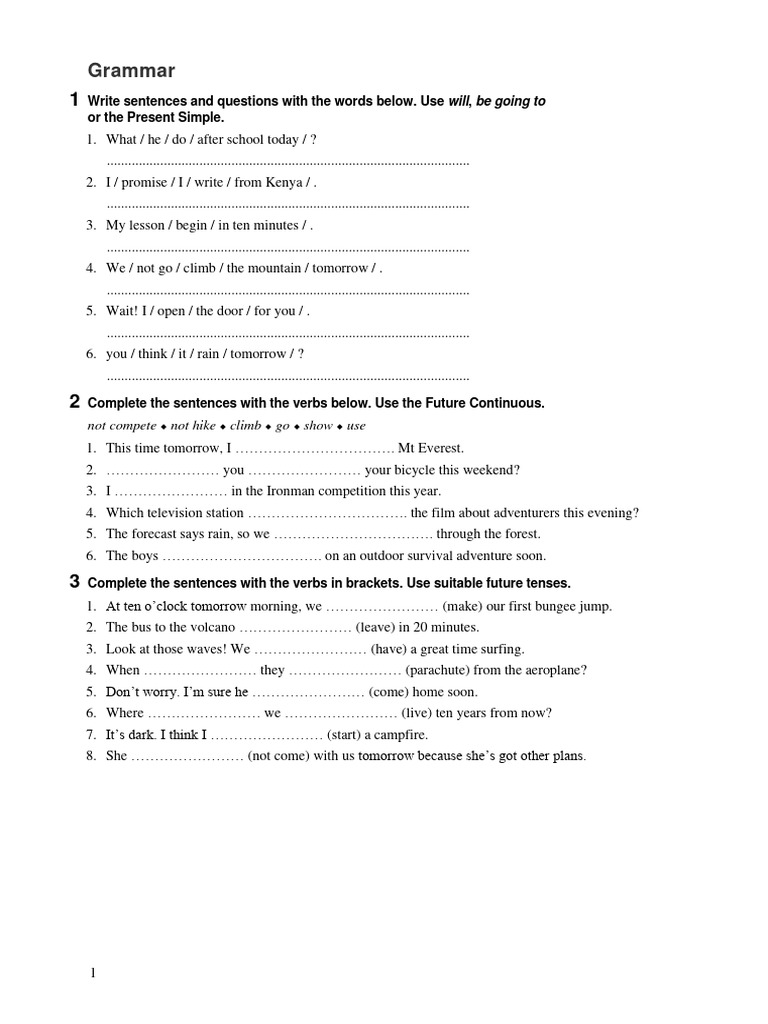 Future Tenses Grammar Exercises | PDF