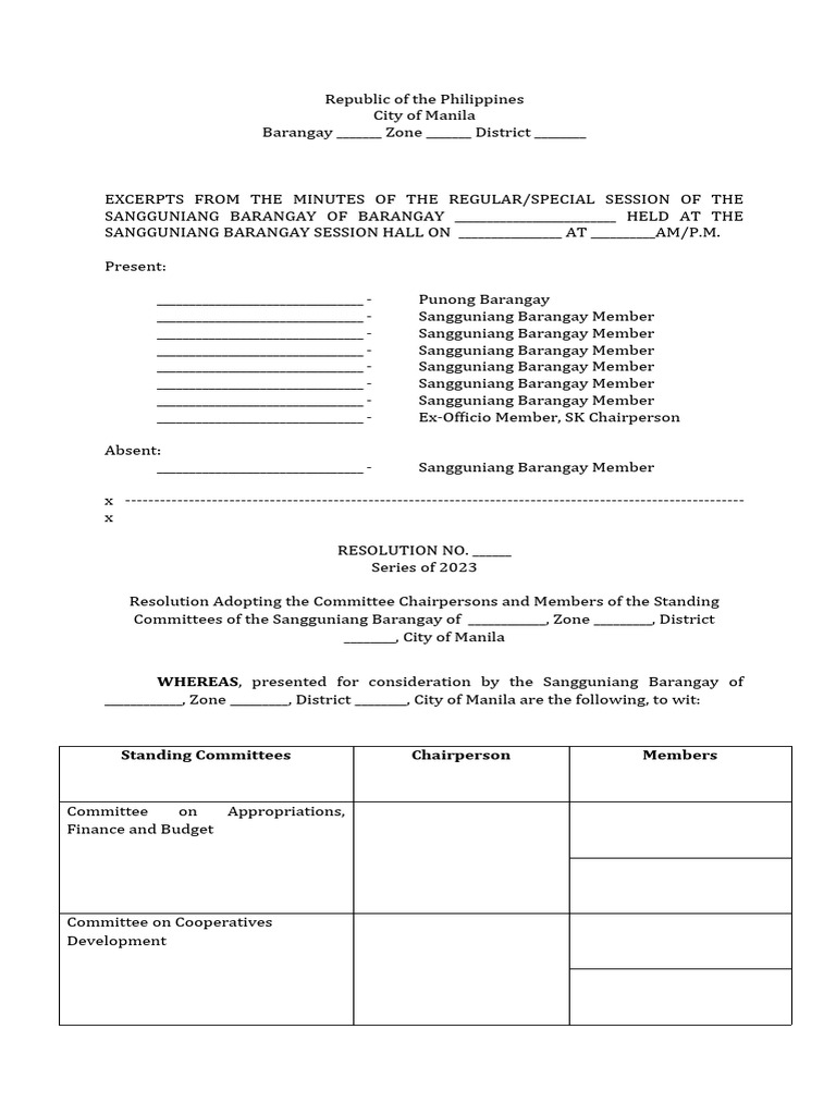 Barangay Committee Chairpersons Resolution | PDF | Government
