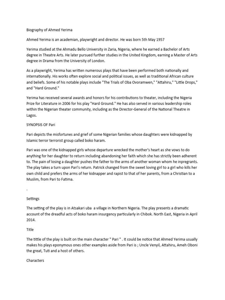 Ahmed Yerima: Nigerian Playwright Bio | PDF | Nigeria