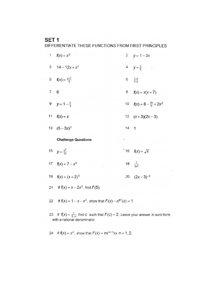 First Principle of Differentiation Ques | PDF