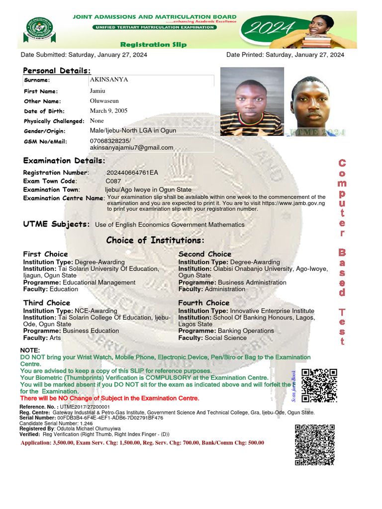 UTME Exam Registration Details for 2024 | PDF | Career & Growth