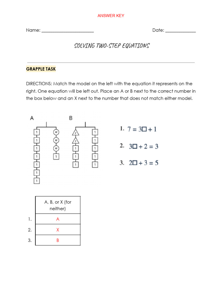 Two-Step Equations Answer Key | PDF | Teaching Methods & Materials ...