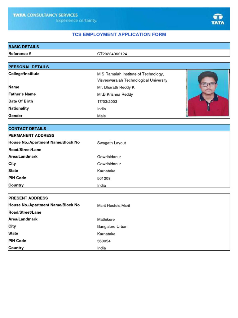 TCS Employment Application Form | PDF | Common Law | Government