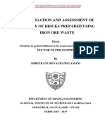 INVESTIGATION AND ASSESSMENT OF QUALITY OF BRICKS PREPARED USING Iron Ore Waste