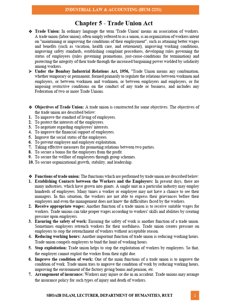 Chapter 5 Note | PDF | Employment | Trade Union